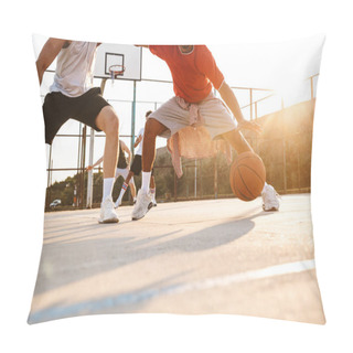 Personality  Cropped Image Of Young Multiethnic Men Basketball Players Playing Basketball At The Sport Ground Pillow Covers