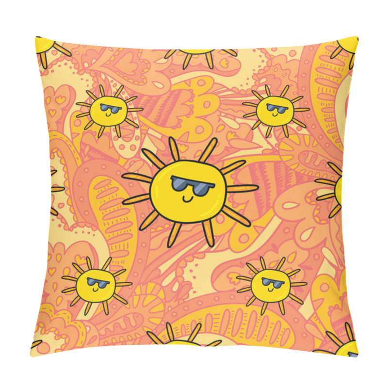 Personality  Colorful vector illustration of sun stickers pattern over gradient background pillow covers