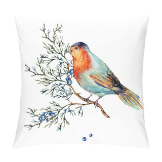 Personality  Watercolor Woodland Bird With Blue Berries, Moth And Fir Branche Pillow Covers