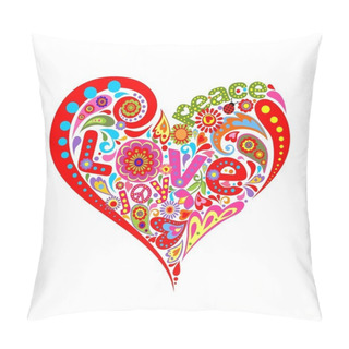 Personality  Hippie Abstract Heart With Colorful Floral Pattern Pillow Covers