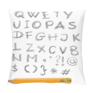 Personality  Hand Written Alphabet Letters And Wooden Pen Isolated On White Pillow Covers