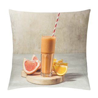 Personality  Fresh Juice In Glass With Orange And Grapefruit Pieces On Wooden Board Pillow Covers