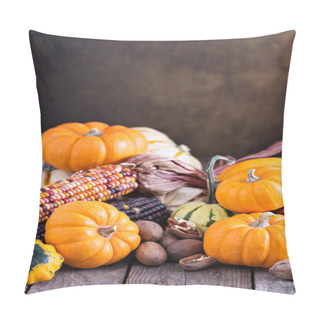 Personality  Variety Of Colorful Decorative Pumpkins On A Table Pillow Covers