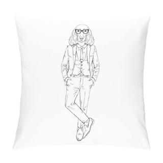 Personality  Humanized Irish Setter Breed Dog Dressed Up In Retro Outfits. Pillow Covers