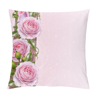 Personality  Floral Background In Pastel Pink Tone. Garland Of Tender Roses,  Pillow Covers