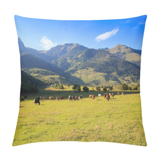 Personality Mountain Grassland With Grazing Cows Pillow Covers