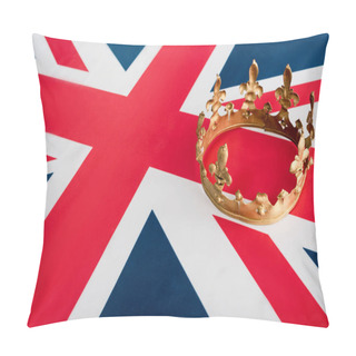 Personality  High Angle View Of Golden Crown On British Flag  Pillow Covers