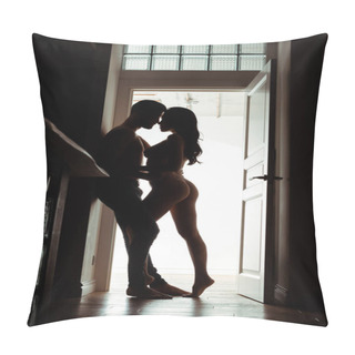 Personality  Silhouettes Of Sexy Young Passionate Undressed Couple Standing Near Door Pillow Covers