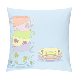 Personality  Summer Tea Cups On Blue Pillow Covers