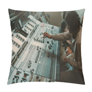 Personality  Modern Musicians Working With Graphic Equalizer At Recording Studio Pillow Covers