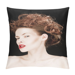 Personality  Young Woman With Curly Hairstyle Pillow Covers