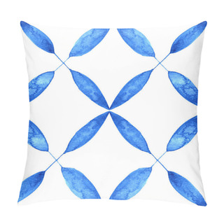 Personality  Portuguese Azulejo Tile. Blue And White Gorgeous Seamless Pattern. Hand Painted Watercolor. For Scrapbooking Wallpaper Cases For Smartphones Web Background Print Surface Texture Pillows Towels Linens Pillow Covers