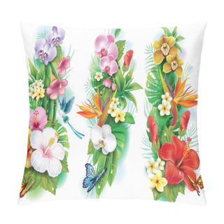 Personality Arrangement From Tropical Flowers And Leaves Pillow Covers