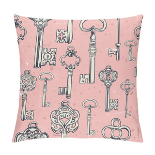 Personality  Hand-drawn Seamless Pattern Of Various Vintage Keys. Pillow Covers