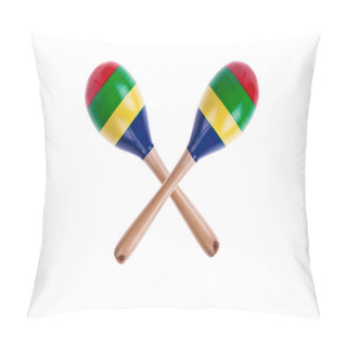 Personality  Pair Of Colorful Wooden Maracas Isolated On White Background Pillow Covers