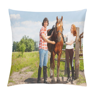 Personality  Riders Having Rest With Horse Pillow Covers