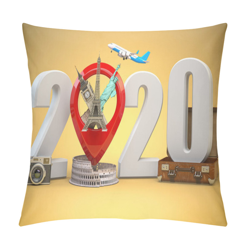 Personality  2020 Happy new year. Number 2020 and pin with most popular landm pillow covers