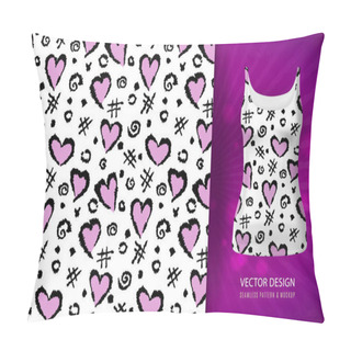 Personality  Abstract Background With A Pattern Of Hearts, A Lattice And Spots. Heart Pattern On Singlet Mock Up. Vector Illustration Drawn By Hand. Pillow Covers
