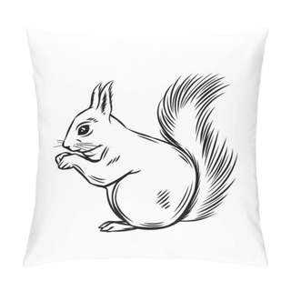Personality  Squirrel Forest Animal. Wild Rodent Ink Illustration. Vector Wild Pillow Covers
