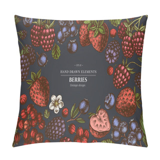 Personality  Design On Dark Background With Strawberry, Blueberry, Red Currant, Raspberry, Blackberry Pillow Covers