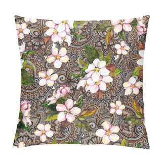 Personality  Sakura Cherry, Apple Tree Flowers On Ornamental Background. Floral Seamless Pattern. Pillow Covers