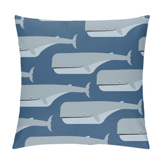 Personality  Sperm Whale Seamless Pattern. Blue Whale Vector Background. Grea Pillow Covers