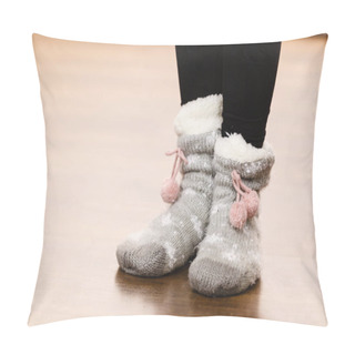 Personality  Girl Wearing Winter Warm Socks. Pillow Covers