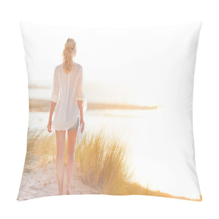 Personality  Free Happy Woman Enjoying Sun On Vacations. Pillow Covers