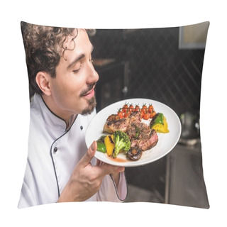 Personality  Handsome Chef Sniffing Smell Of Cooked Dish Pillow Covers