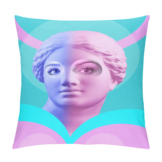 Personality  Contemporary Art Poster With Ancient Statue Of Venus Head And Details Of A Living Womans Face. Pillow Covers