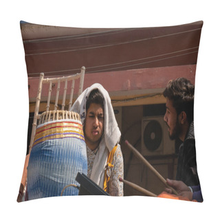 Personality  Ghaziabad, Uttar Pradesh / India - February 2020 : Glimpse Of Glamour. Live Music, Fashion And Devotional Worship Or Lord Krishna During Iskon Rath Yatra Pillow Covers