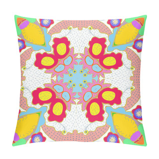 Personality  Circular   Pattern Of Colored Floral Motif, Leaves  On A  White   Background.  Pillow Covers