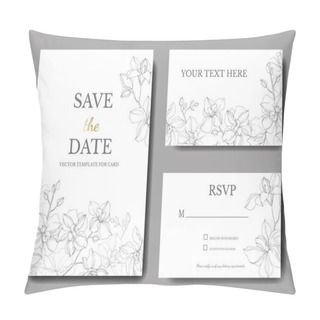 Personality  Vector Orchid Flowers. Yellow And Violet Engraved Ink Art. Wedding Background Cards. Invitation Elegant Cards Graphic Set. Pillow Covers