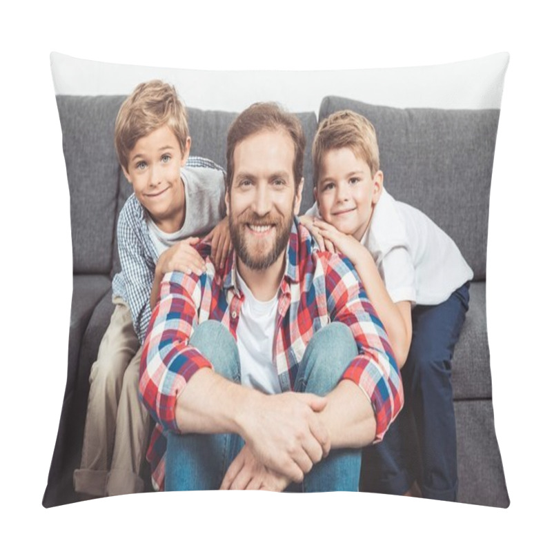 Personality  Happy Father With Sons Pillow Covers