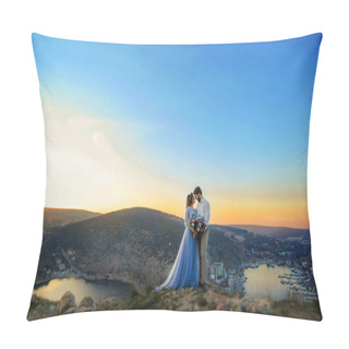 Personality  Bride And Groom Posing On Outdoor Wedding Photosession  Pillow Covers