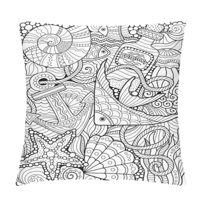 Personality  Vector coloring book. Coloring book for adult. Summers sea pillow covers