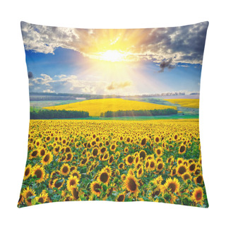 Personality  Sunflower Field At The Morning Pillow Covers