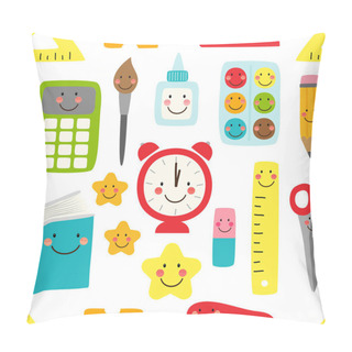Personality  Cute Childish Seamless Pattern Back To School Supplies As Smiling Cartoon Characters Pillow Covers