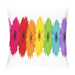 Personality  Horizontal Seamless Background With Colored Gerbera. Vector Illustration. Pillow Covers