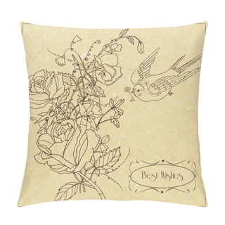 Personality  Bird And Flowers Vintage Card Pillow Covers