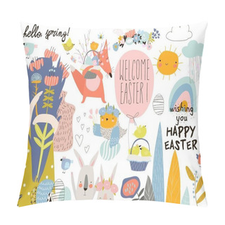 Personality  Cute Cartoon Animals With Easter Theme. Happy Easter Pillow Covers