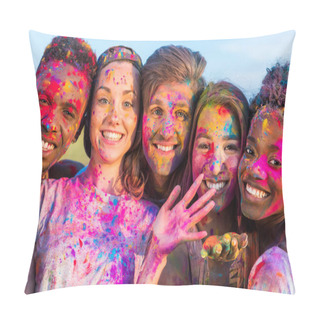 Personality  Happy Friends At Holi Festival Pillow Covers