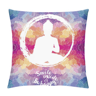 Personality  Poster With Buddha Silhouette On Artistic Background, Can Be Used For Yoga Studio, Vector Illustration Pillow Covers