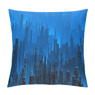 Personality  Science Fiction Neon City Night Panorama - 3D Illustration Of Dark Futuristic Sci-fi City Lit With Bright Neon Lights Pillow Covers