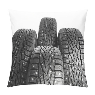 Personality  Winter Tires Set Isolated On White Pillow Covers