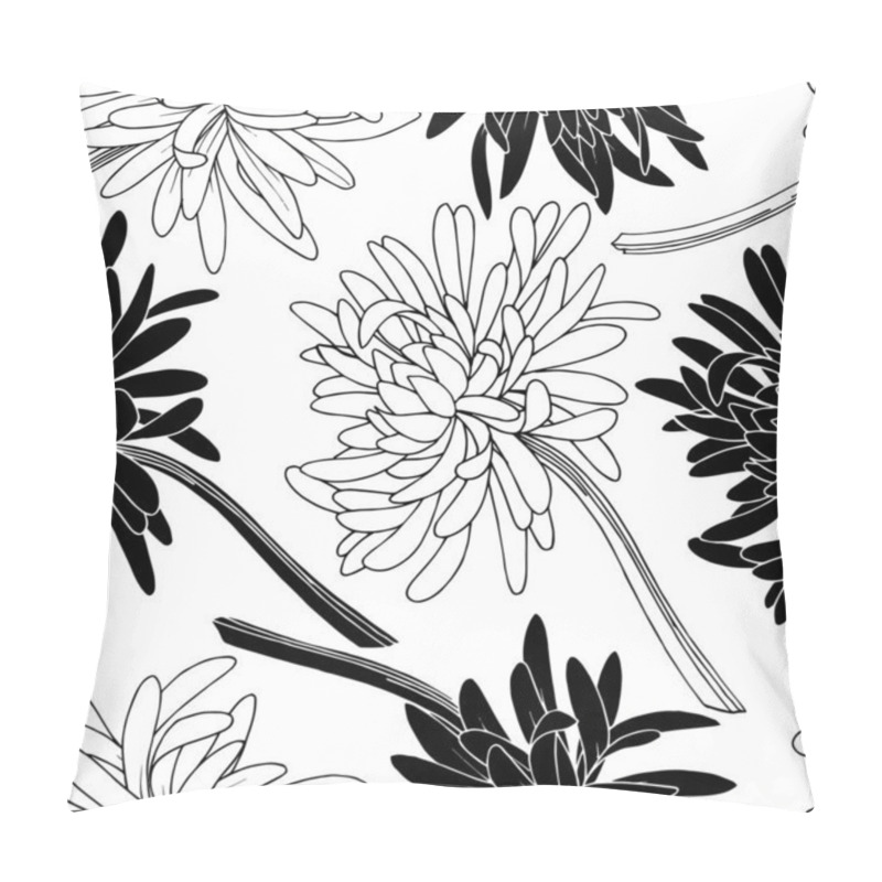 Personality  Vector Chrysanthemum floral botanical flower. Black and white engraved ink art. Seamless background pattern. pillow covers