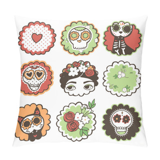 Personality  Hand Drawn Mexican Skulls With Flowers And Hearts. Pillow Covers