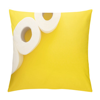 Personality  Top View Of White Toilet Paper Rolls On Yellow Background With Copy Space Pillow Covers