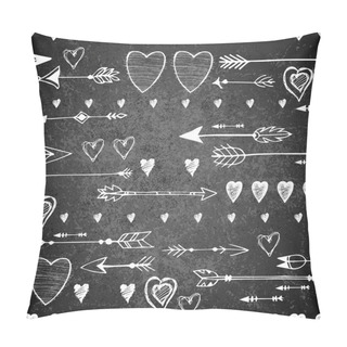 Personality  Chalk Hearts And Stripe Sketch Seamless Texture. Ink Illustration. Black And White. Grunge Seamless Hand Drawn Pattern On White Background. Simple Pattern With Rings And Hearts Pillow Covers
