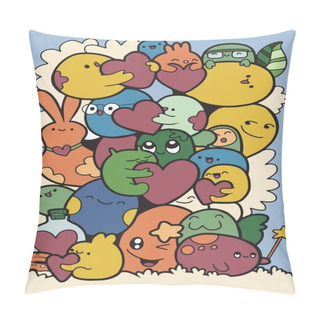 Personality  Cartoon Monsters Collection. Vector Set Of Cartoon Monsters Isol Pillow Covers